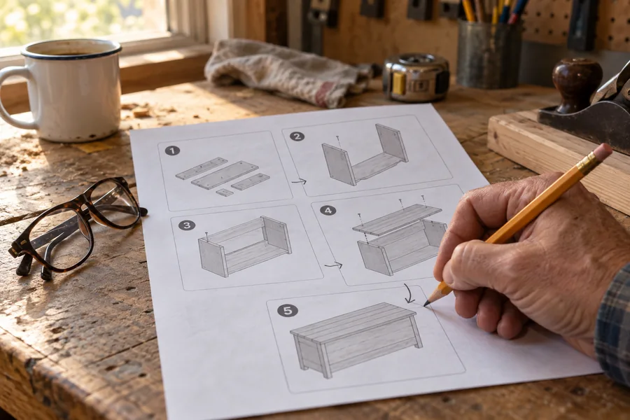 Hand marking dependencies on a project instruction sheet